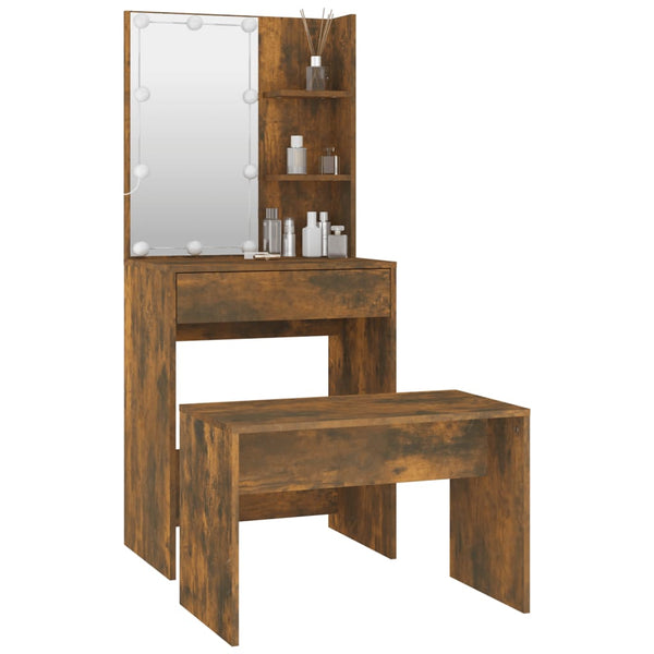 Dressing Tables Dressing Table Set With Led Smoked Oak Engineered Wood