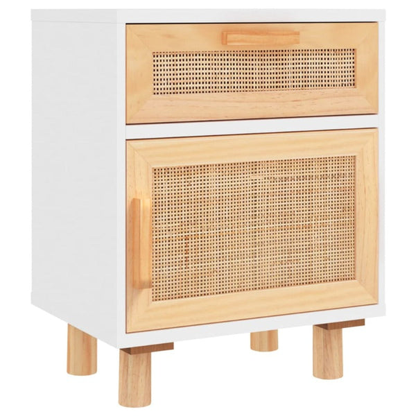 Bedside Tables Bedside Cabinets 2 Pcs White Solid Wood Pine And Natural Rattan