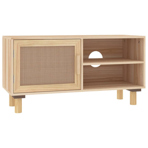 TV Stands & Entertainment Units Tv Cabinet Brown 80X30x40 Cm Solid Wood Pine And Natural Rattan