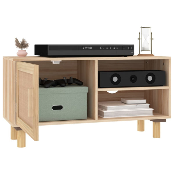 TV Stands & Entertainment Units Tv Cabinet Brown 80X30x40 Cm Solid Wood Pine And Natural Rattan