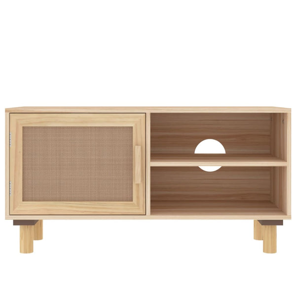 TV Stands & Entertainment Units Tv Cabinet Brown 80X30x40 Cm Solid Wood Pine And Natural Rattan