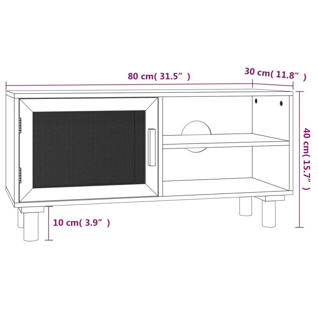 TV Stands & Entertainment Units Tv Cabinet Brown 80X30x40 Cm Solid Wood Pine And Natural Rattan