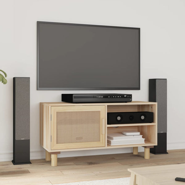 TV Stands & Entertainment Units Tv Cabinet Brown 80X30x40 Cm Solid Wood Pine And Natural Rattan