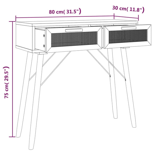 Coffee Tables Console Table Black 80X30x75 Cm Solid Wood Pine&Natural Rattan