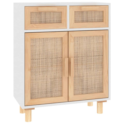 Sideboards & Buffets Sideboard White 60X30x75 Cm Solid Wood Pine And Natural Rattan