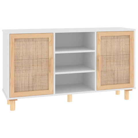 Sideboards & Buffets Sideboard White 105X30x60 Cm Solid Wood Pine And Natural Rattan