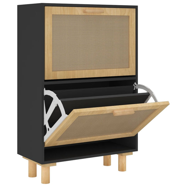 Shoe Cabinets Shoe Cabinet Black 52X25x80 Cm Engineered Wood And Natural Rattan