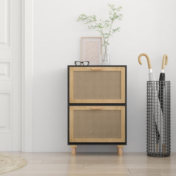 Shoe Cabinets Shoe Cabinet Black 52X25x80 Cm Engineered Wood And Natural Rattan