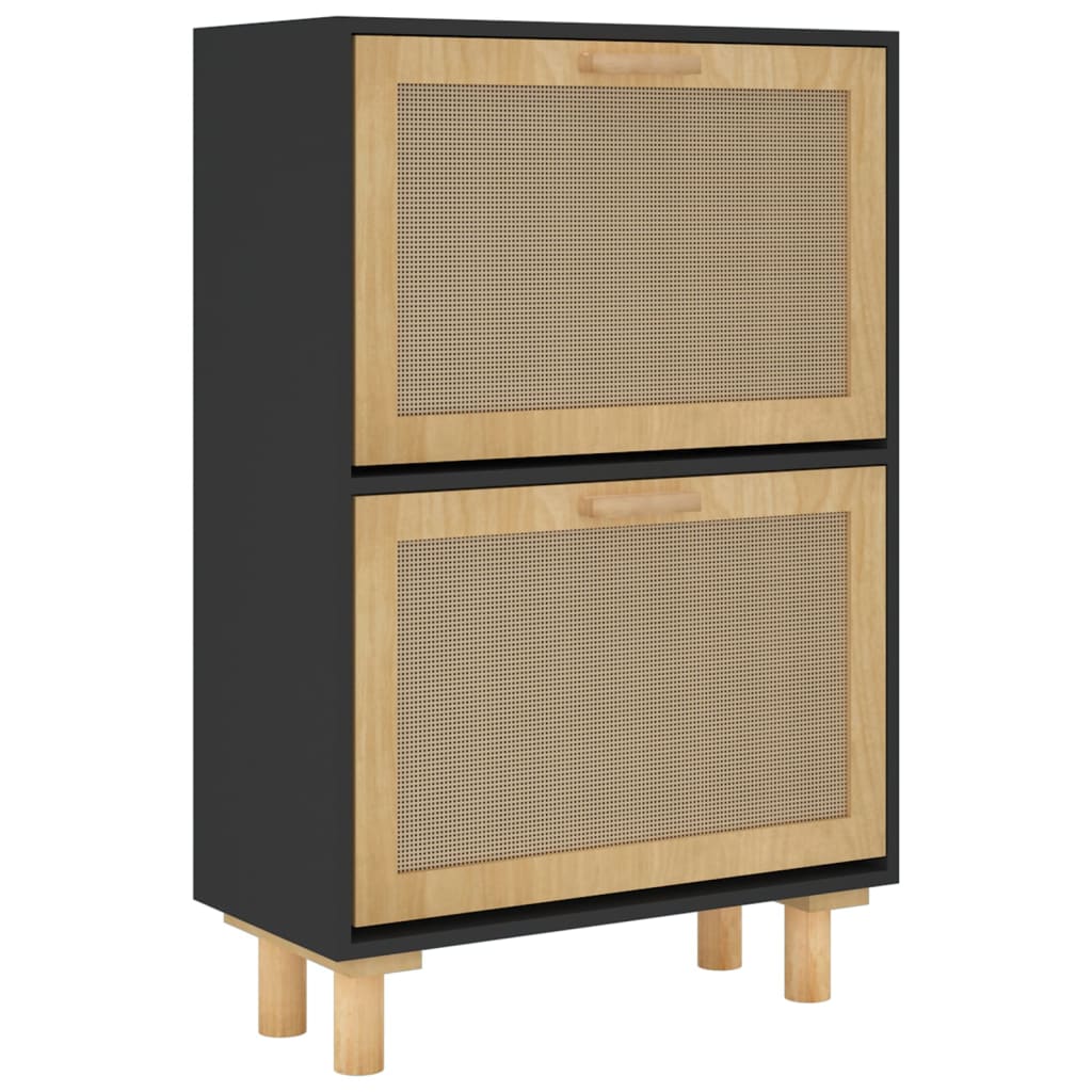 Shoe Cabinets Shoe Cabinet Black 52X25x80 Cm Engineered Wood And Natural Rattan