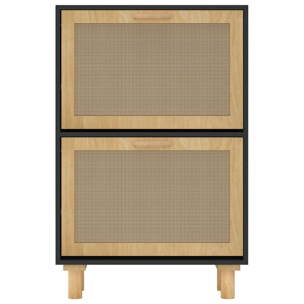 Shoe Cabinets Shoe Cabinet Black 52X25x80 Cm Engineered Wood And Natural Rattan