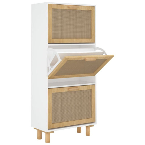 Shoe Cabinets Shoe Cabinet White 52X25x115 Cm Engineered Wood And Natural Rattan