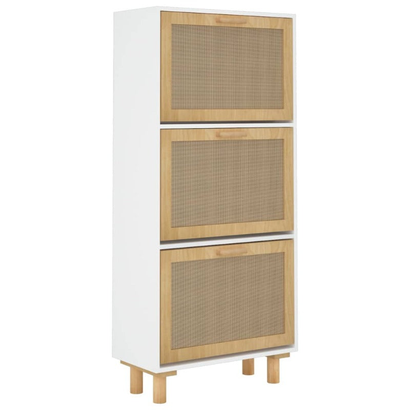 Shoe Cabinets Shoe Cabinet White 52X25x115 Cm Engineered Wood And Natural Rattan