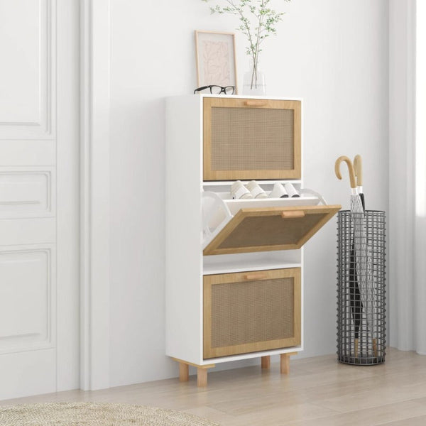 Shoe Cabinets Shoe Cabinet White 52X25x115 Cm Engineered Wood And Natural Rattan