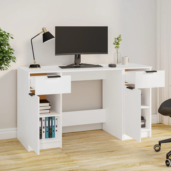 Home Office Desks Desk With Side Cabinet White Engineered Wood