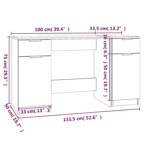 Home Office Desks Desk With Side Cabinet White Engineered Wood