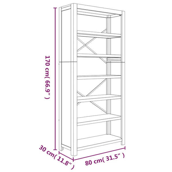 Bookshelves 6 Tier Bookcase 80X30x170 Cm Solid Wood Acacia