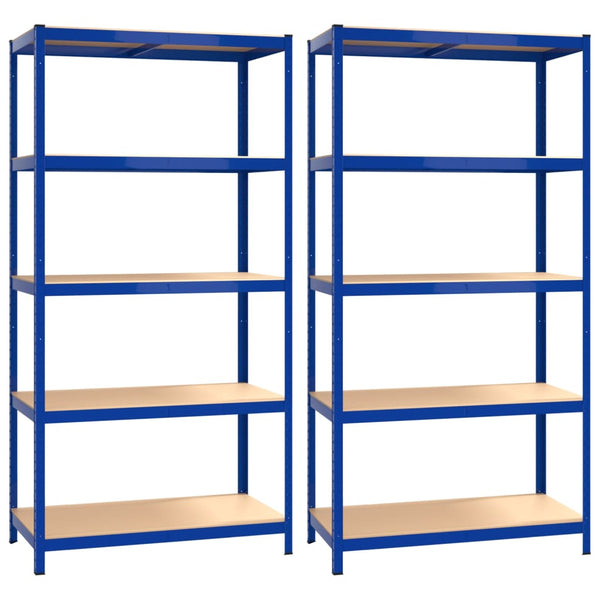 Bookshelves 5 Layer Shelves 2 Pcs Blue Steel And Engineered Wood