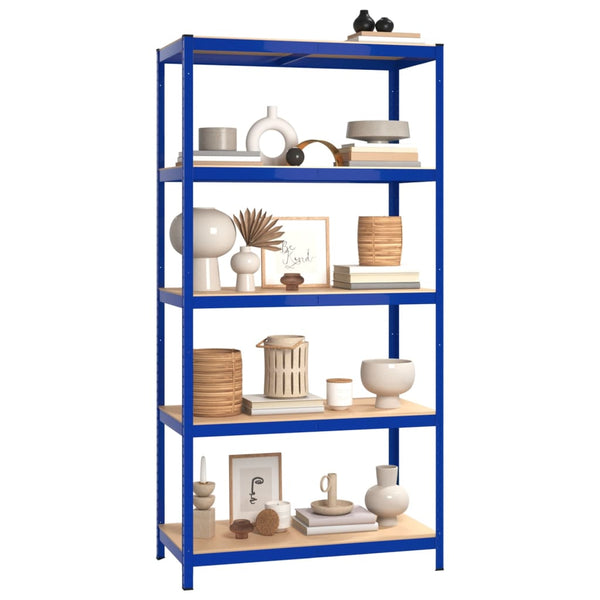 Bookshelves 5 Layer Shelves 2 Pcs Blue Steel And Engineered Wood