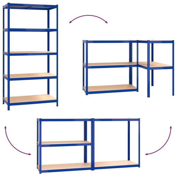 Bookshelves 5 Layer Shelves 2 Pcs Blue Steel And Engineered Wood