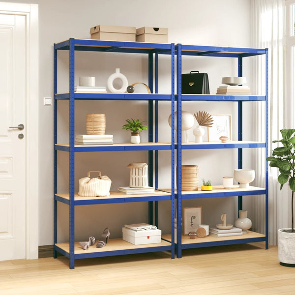 Bookshelves 5 Layer Shelves 2 Pcs Blue Steel And Engineered Wood