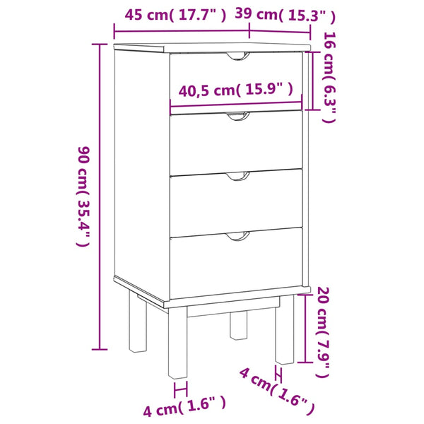 Cabinets & Cupboards Drawer Cabinet Otta 45X39x90cm Solid Wood Pine