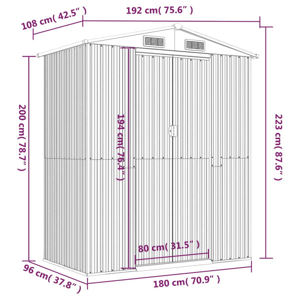 Sheds Summerhouses Carports Garden Shed Anthracite 192X108x223 Cm Galvanised Steel