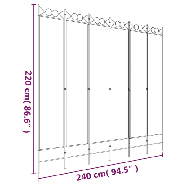 Screens & Room Dividers 6 Panel Room Divider Black 240X220 Cm Fabric