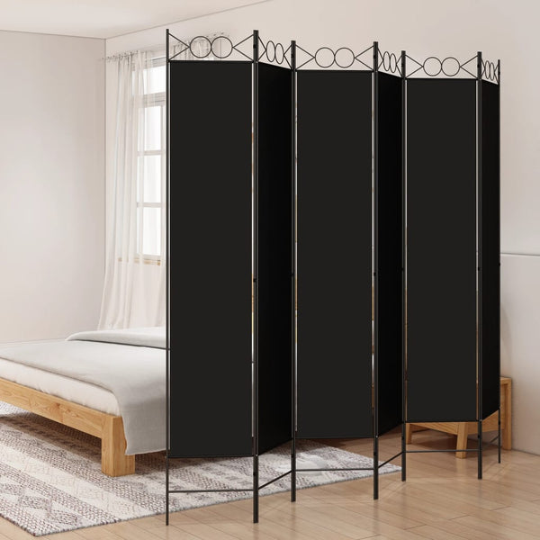 Screens & Room Dividers 6 Panel Room Divider Black 240X220 Cm Fabric