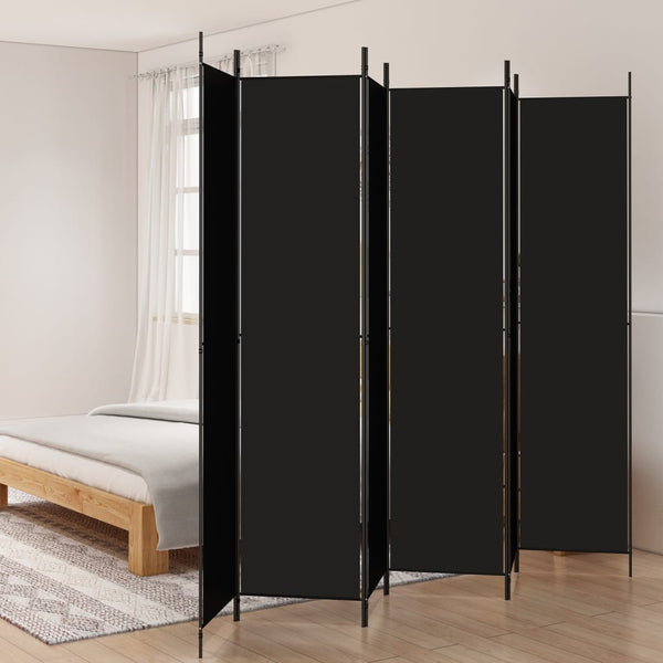 Screens & Room Dividers 6 Panel Room Divider Black 300X220 Cm Fabric