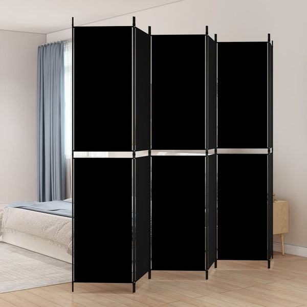 Screens & Room Dividers 6 Panel Room Divider Black 300X220 Cm Fabric