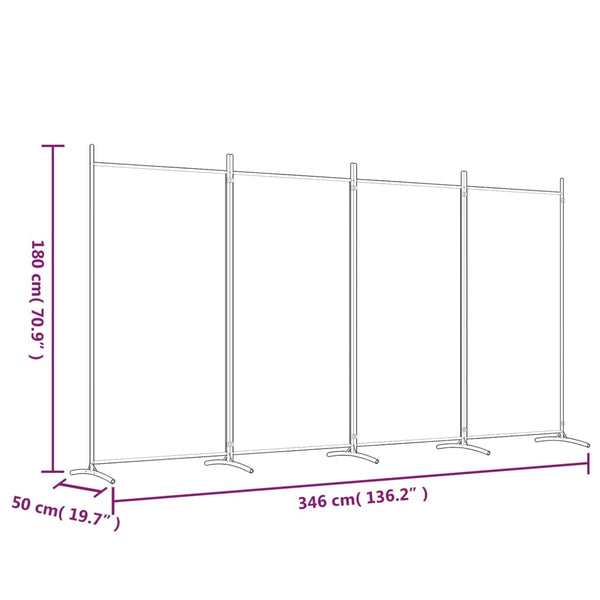 Screens & Room Dividers 4 Panel Room Divider Brown 346X180 Cm Fabric