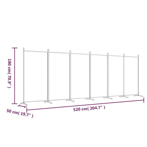 Screens & Room Dividers 6 Panel Room Divider Black 520X180 Cm Fabric