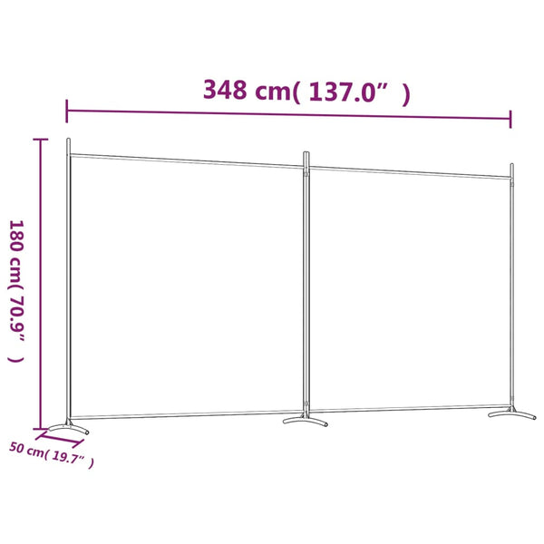 Screens & Room Dividers 2 Panel Room Divider White 348X180 Cm Fabric