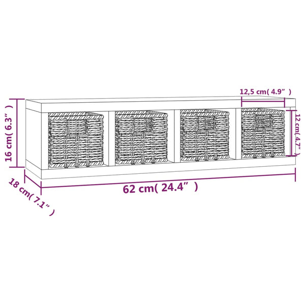 Bookshelves Wall Shelf With Baskets 62X18x16 Cm Solid Wood Walnut