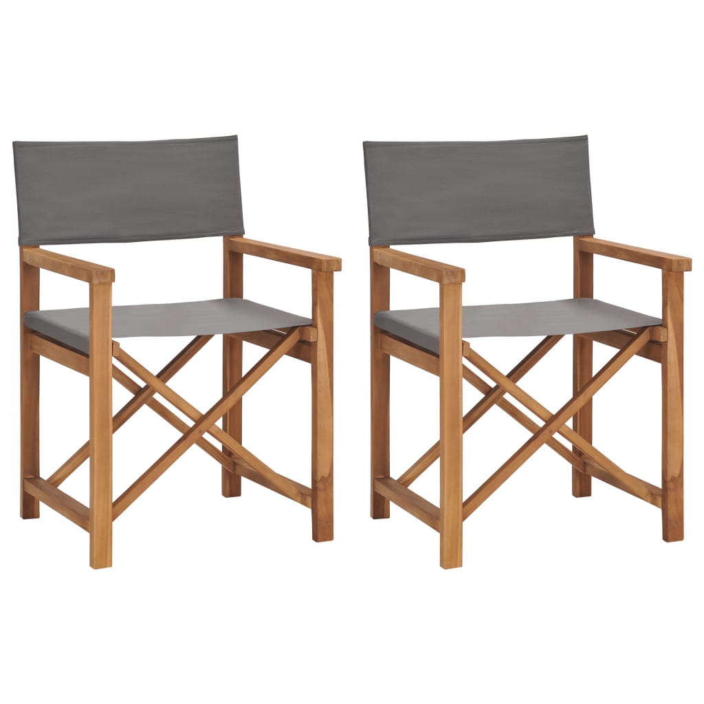 Patio Chairs Director's Chairs 2 Pcs Solid Wood Teak Grey