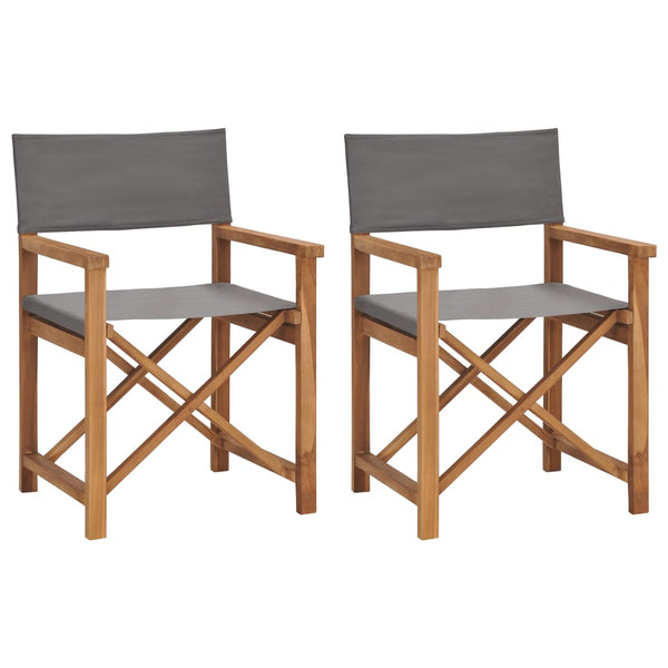 Patio Chairs Director's Chairs 2 Pcs Solid Wood Teak Grey