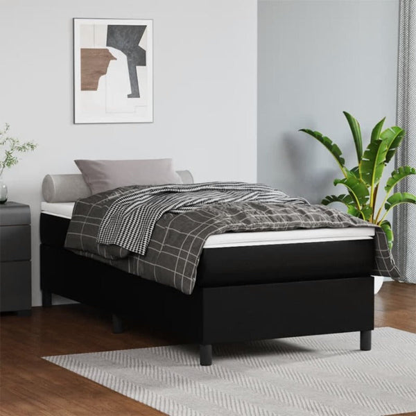 Box Spring Bed Frame Black 107X203 Cm King Single Faux Leather