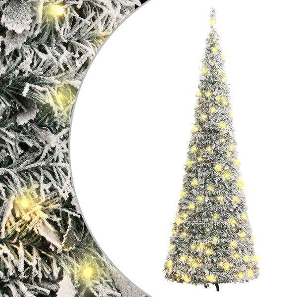 Seasonal Decorations Artificial Christmas Tree Pop Up Flocked Snow 100 Leds 150 Cm