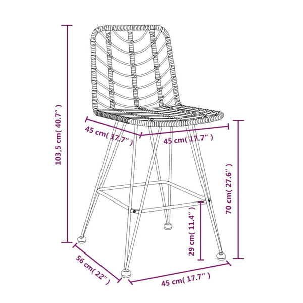 Benches Bar Stools Bar Stools 2 Pcs 45X56x103.5 Cm Pe Rattan And Steel