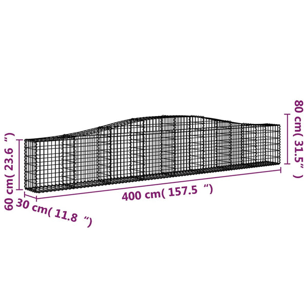 Gabion Baskets Arched Gabion Basket 400X30x60/80 Cm Galvanised Iron