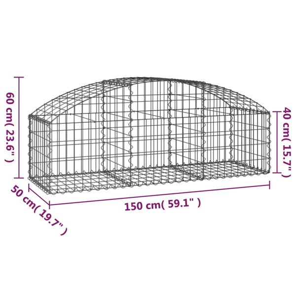 Gabion Baskets Arched Gabion Basket 150X50x40/60 Cm Galvanised Iron