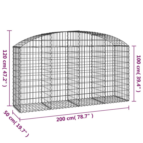 Gabion Baskets Arched Gabion Basket 200X50x100/120 Cm Galvanised Iron