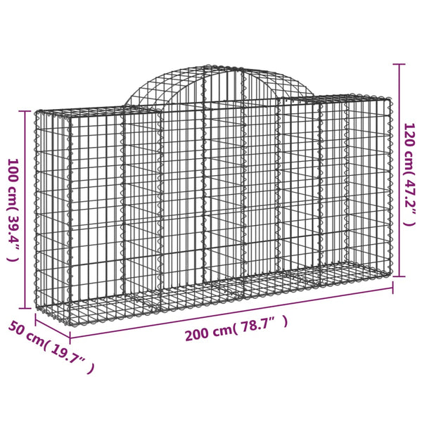 Gabion Baskets Arched Gabion Basket 200X50x100/120 Cm Galvanised Iron