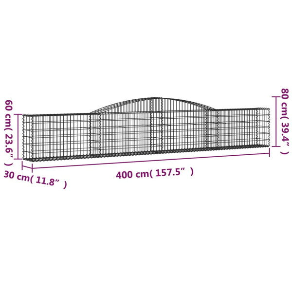 Gabion Baskets Arched Gabion Basket 400X30x60/80 Cm Galvanised Iron