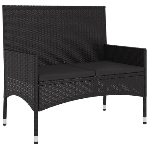 Patio Benches 2 Seater Garden Bench With Cushions Black Poly Rattan