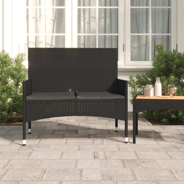 Patio Benches 2 Seater Garden Bench With Cushions Black Poly Rattan