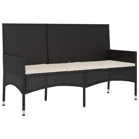 Patio Benches 3 Seater Garden Bench With Cushions Black Poly Rattan