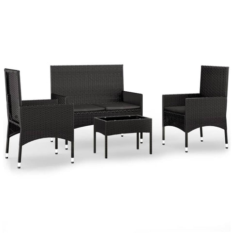 Patio Furniture Sets 4 Piece Garden Lounge Set With Cushions Black Poly Rattan