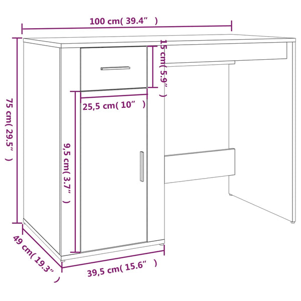 Home Office Desks Desk White 100X49x75 Cm Engineered Wood