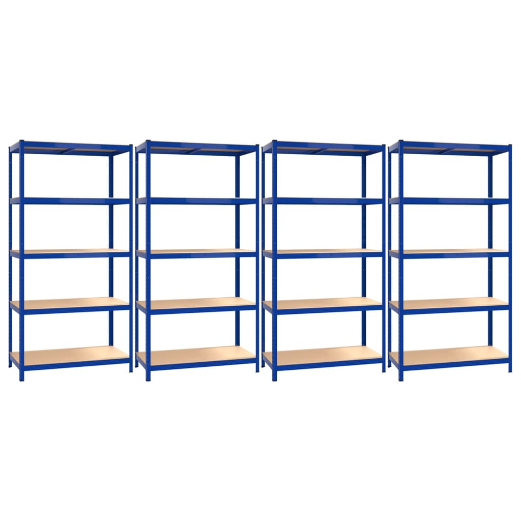 Bookshelves 5 Layer Shelves 4 Pcs Blue Steel&Engineered Wood